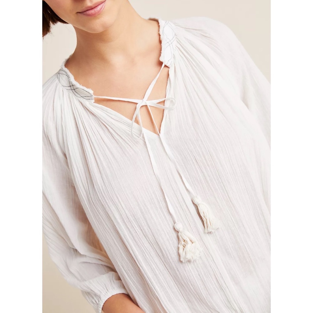 NWT Anthropologie Velvet by Graham & Spencer White Lena Peasant Blouse Tunic - Picture 1 of 16
